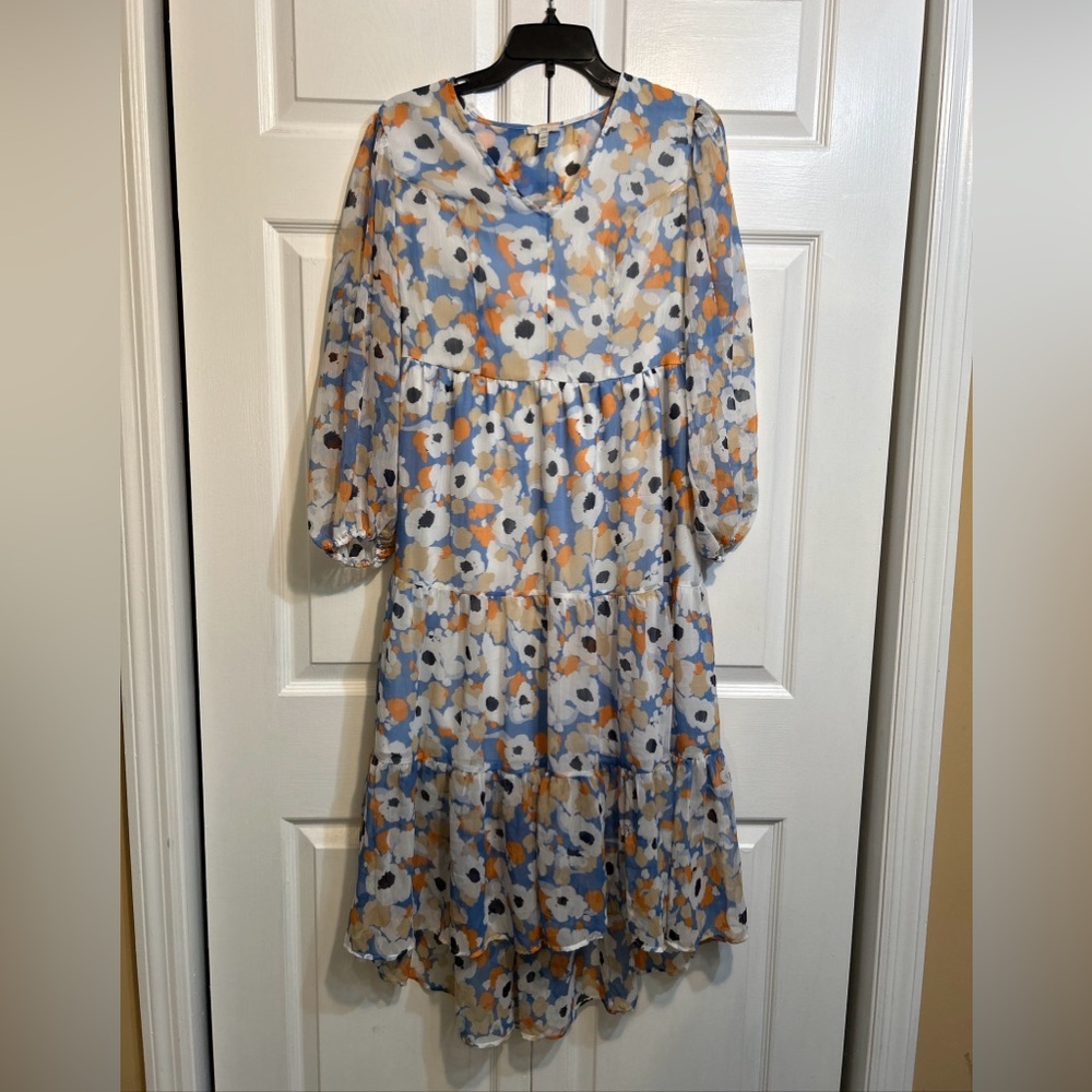 Joie Dress Blue Multicolor Floral Sheer Overlay Maxi Size XS Long Sleeves